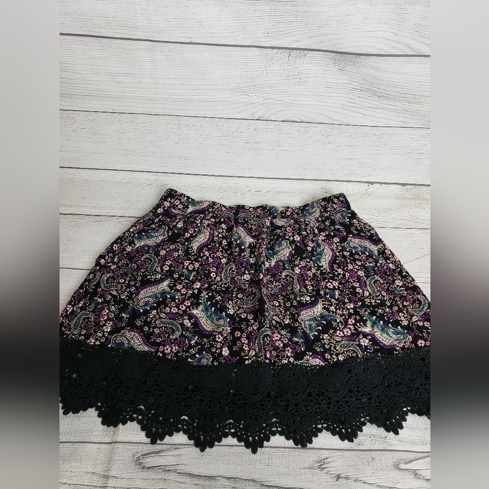 Copper Key Paisley Crochet Multi Color Mini Skirt Women's S‎